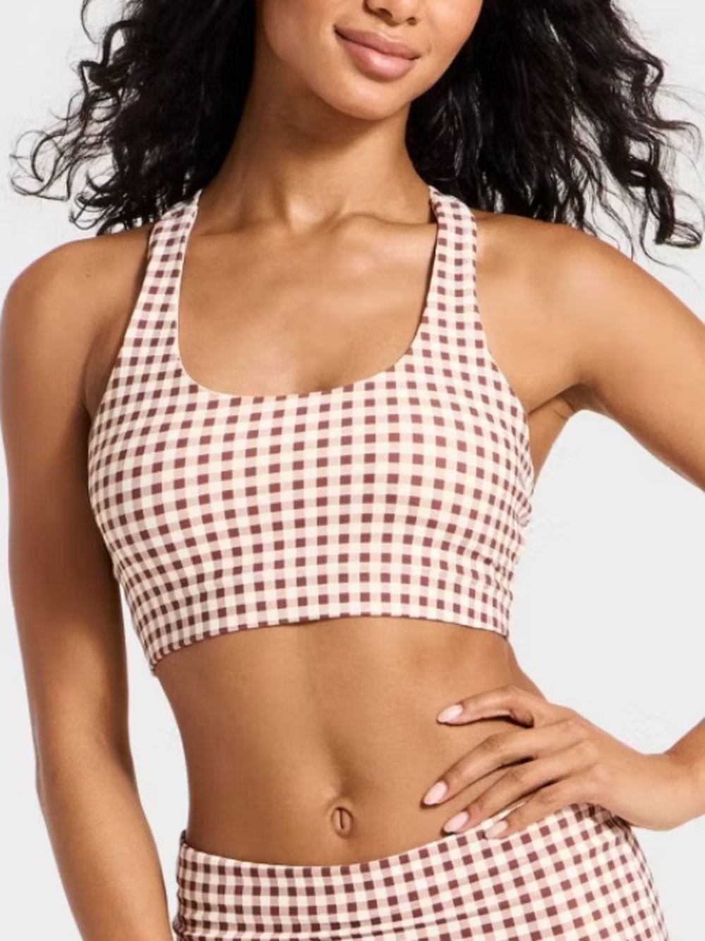 JoyLab brown gingham sports bra NWT 8